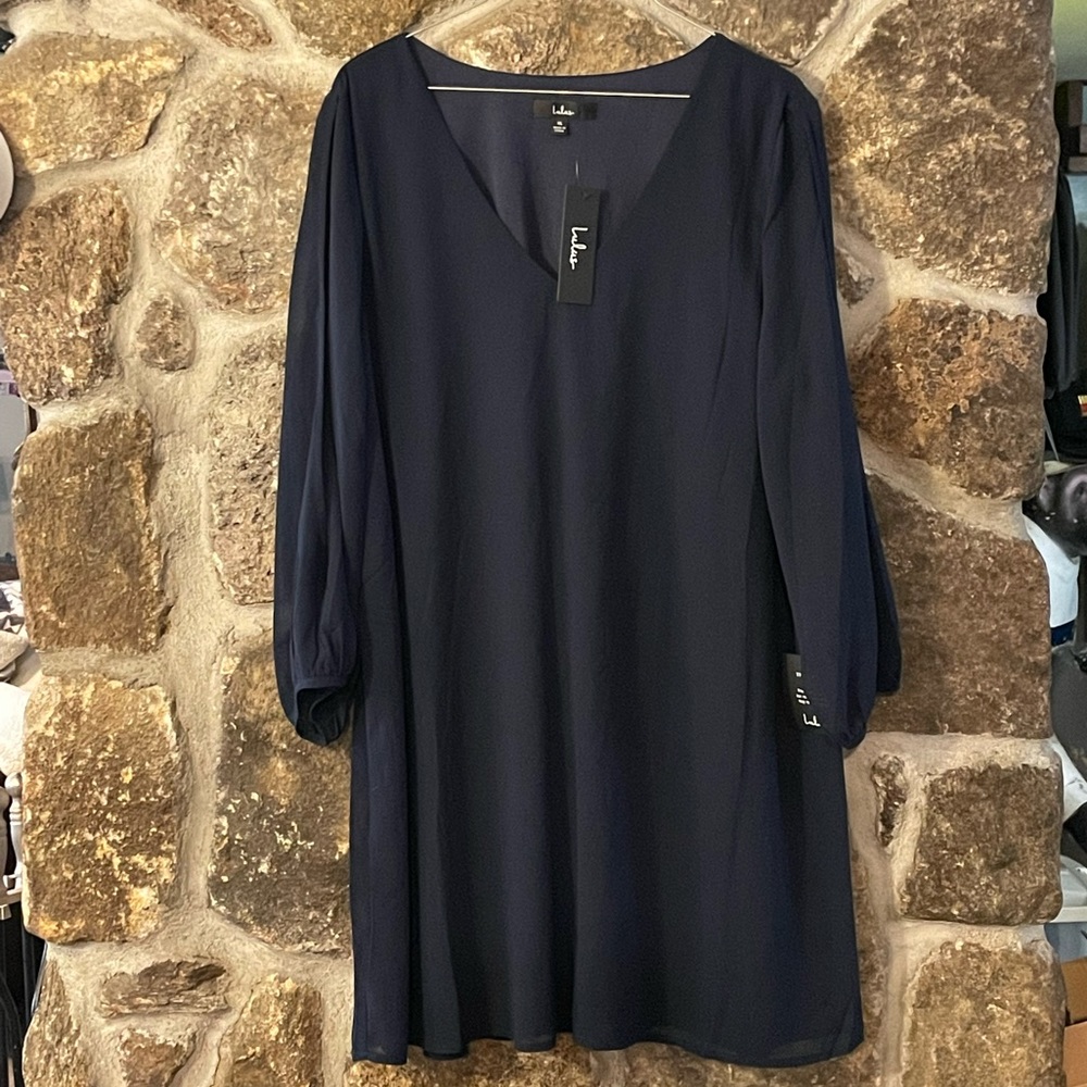 Navy Blue Long Sleeve Shift Dress-LuLu’s